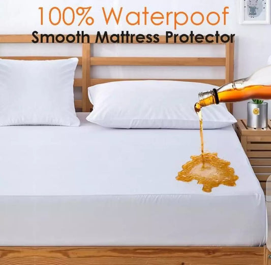 100% Waterproof Mattress Protector - Smooth White Fitted Cover, Liquid Proof, Hypoallergenic & Breathable | All Size